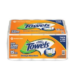Member's Mark Super Premium 2-Ply Select & Tear Paper Towels 150 sheets/roll, 15 rolls