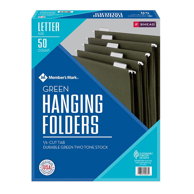 Member's Mark Smead Hanging Folders with Tabs, 1/5 Cut Adjustable Tabs, Letter Size (50 ct.)