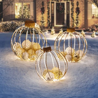 3-Piece Pre-Lit Holiday Ornament Dcor (Metallic)