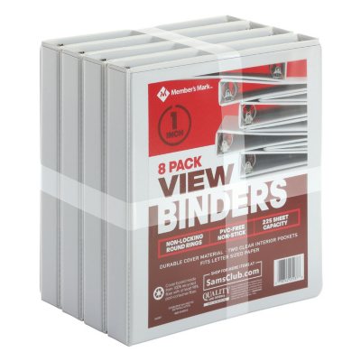 Member's Mark 1' Round-Ring View Binder, White (8 pk.)