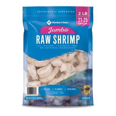 Member S Mark Raw Jumbo Shrimp Frozen 2 Lb Bag 21 25 Shrimp Per Pound Sam S Club