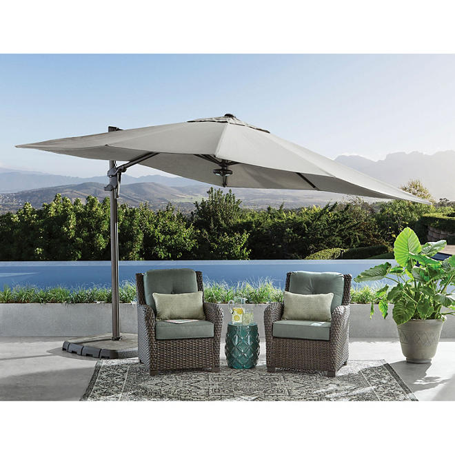 10' x 10' Cantilever Umbrella with 4-Piece Base and Light - Cast Shale