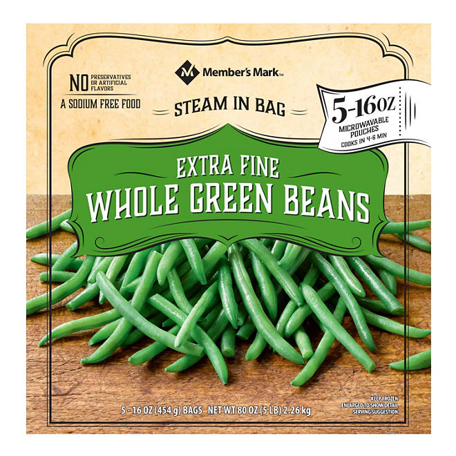 Member's Mark Extra Fine Whole Green Beans, Frozen (16 oz. bags, 5 count)