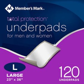 Member's Mark Total Protection Underpads Large, 23" x 36", 120 ct.