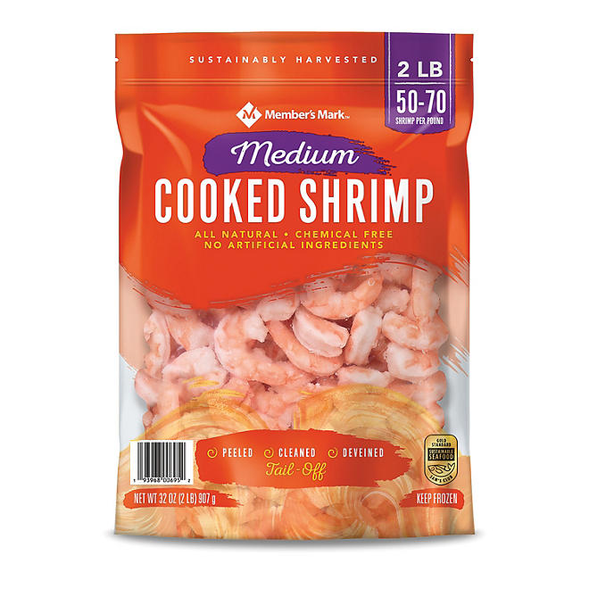 Member's Mark Medium Cooked Shrimp, Tail Off 2 lbs.