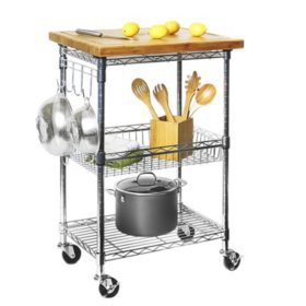 Member S Mark Bamboo Prep Table Kitchen Island Utility Cart