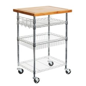 Member S Mark Bamboo Prep Table Kitchen Island Utility Cart