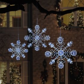 Member S Mark Pre Lit Snowflakes Silver Set Of 3 Sam S Club