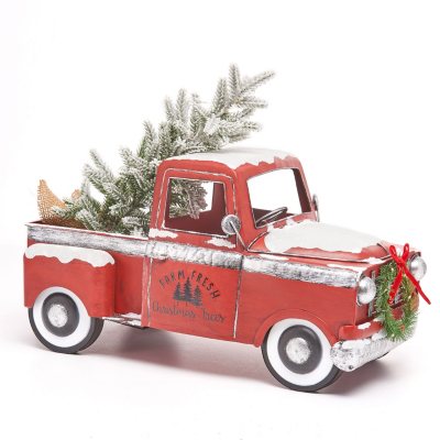 vintage metal truck with lighted accents red