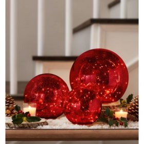 Member S Mark Pre Lit 3 Piece Mercury Glass Spheres Sam S Club