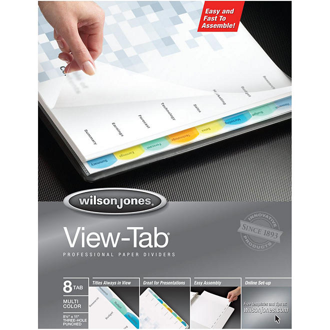 Wilson Jones® View-Tab Transparent Dividers, 8-Tab Set, Multicolor Square Tabs, 6 Pack