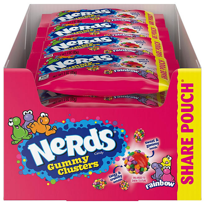 Nerds Gummy Clusters Candy, Share Size, 3 oz., 12 pk.