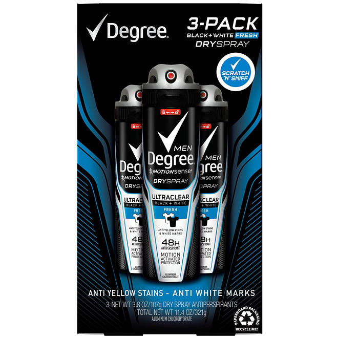 Degree for Men Black+White Fresh Dry Spray (3.8 oz., 3 pk.)