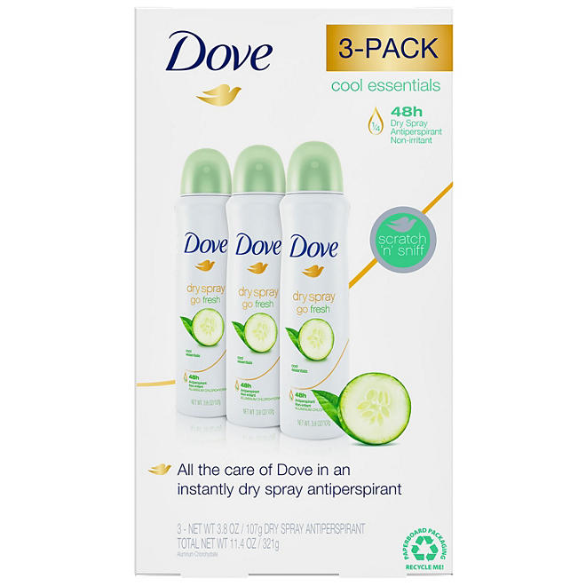 Dove Go Fresh Cool Essentials Dry Spray, (3.8 oz., 3 pk.)