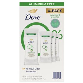Dove 0% Aluminum Deodorant, Cucumber and Green Tea., 2.6 oz., 4 pk.