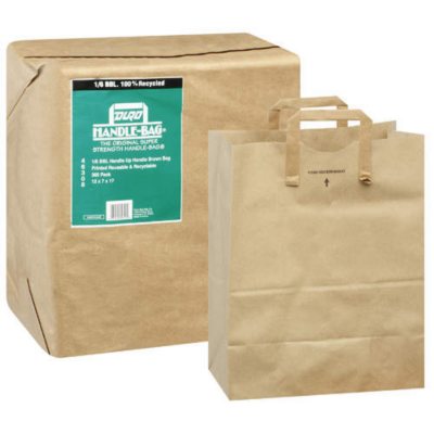 50 paper retail grocery bags discount kraft with handles 12x7x17 by duro