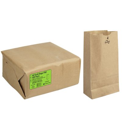 Paper Grocery Bags Sack Lunch Merchandise Duro Bag #4 Brown Kraft 500 ct 