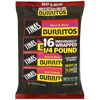 Tina's Beef & Bean Burritos, Frozen (16 ct.) Sam's Club