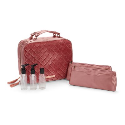 Pink velvet quilted travel bag