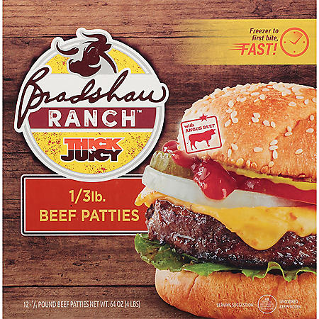 Bradshaw Ranch Angus Beef Patties, Frozen (1/3 lb. each, 12 ct.)