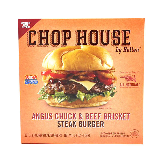 Chop House by Holten Angus Chuck and Beef Brisket Steak Burger (12 ct.)