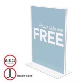 Deflect-O Stand-Up Double-Sided Sign Holder, Plastic, 8 1/2 x 11, Clear