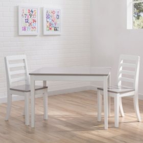 Delta Children Table and Chairs, 3-Piece Set, White/Grey