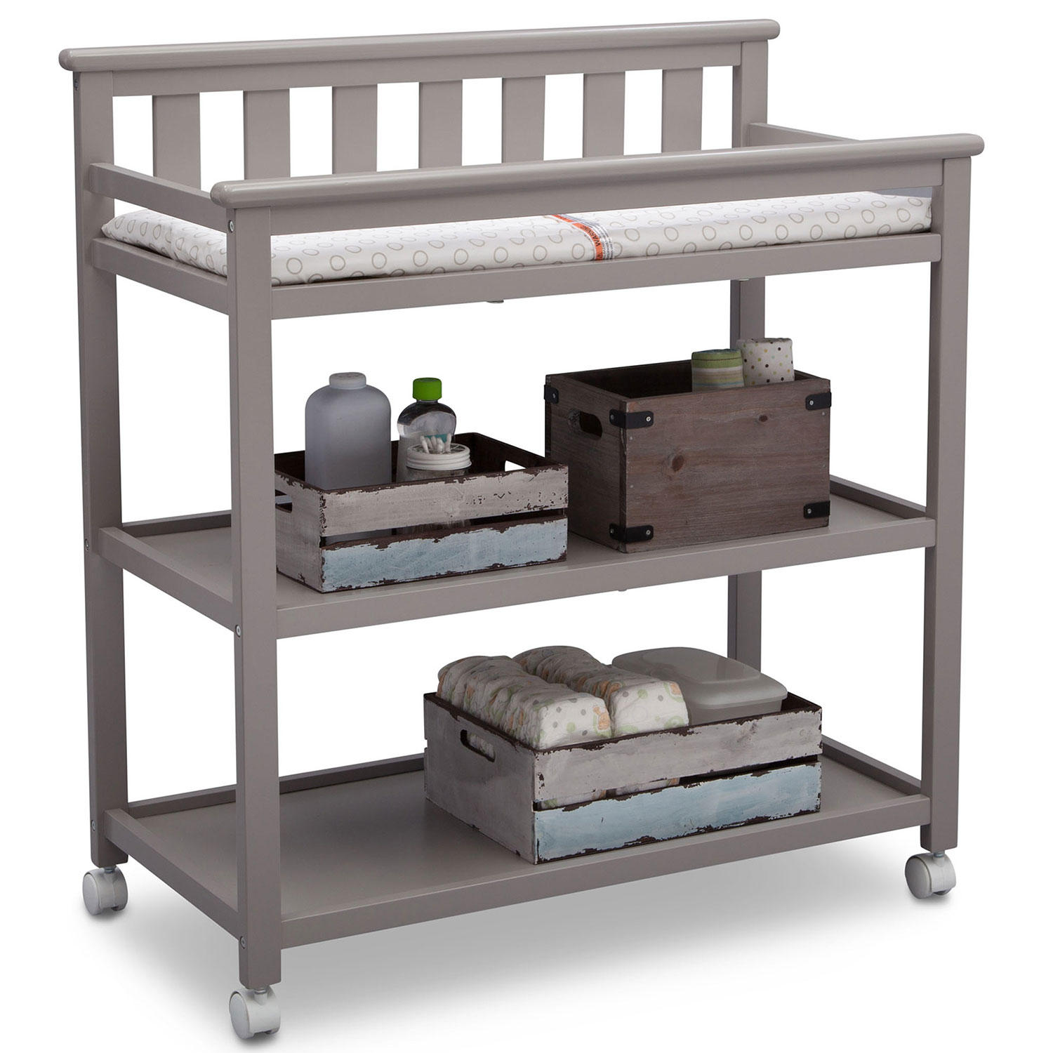 Delta Children Flat Top Changing Table with Wheels, Gray