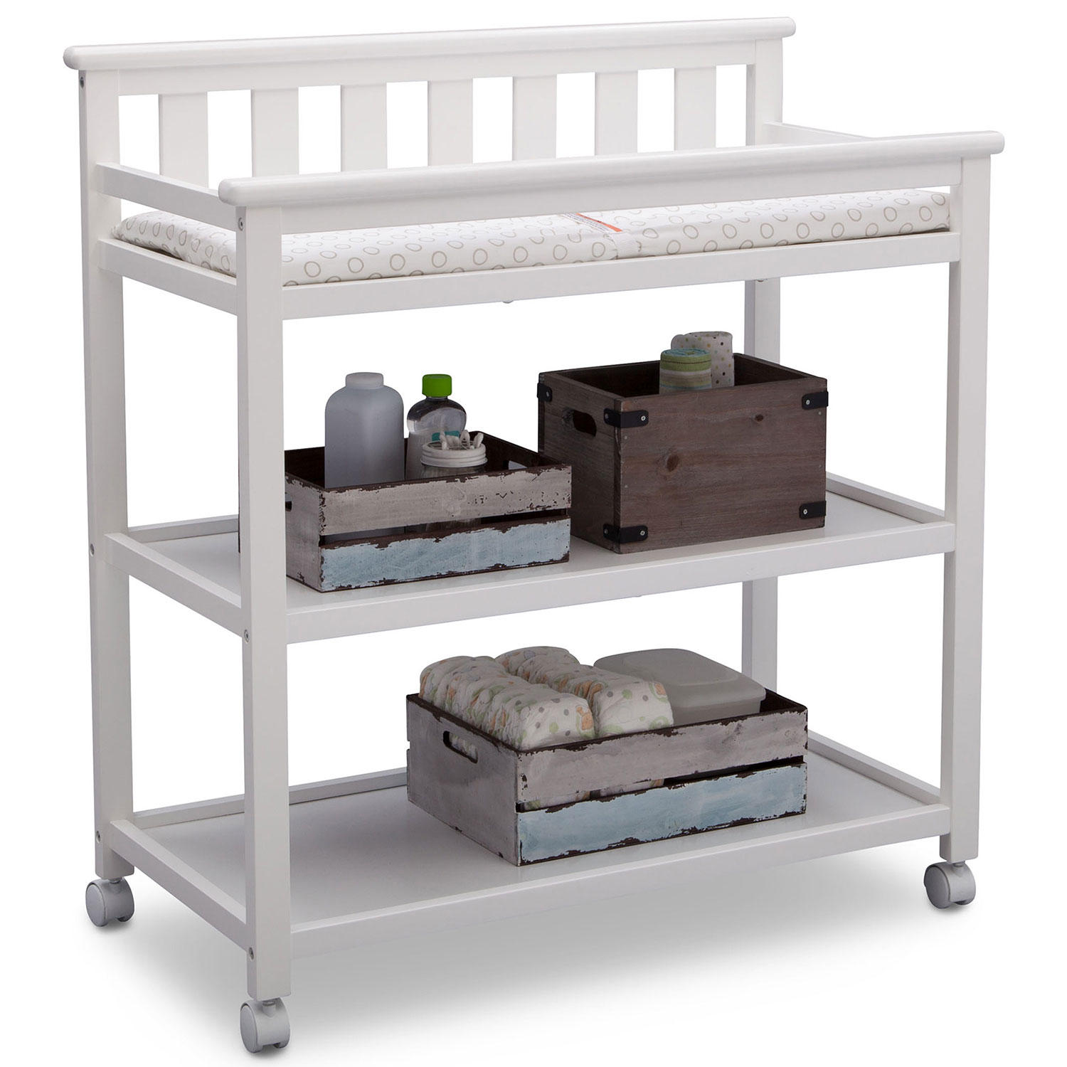 Delta Children Flat Top Changing Table with Wheels, Bianca White