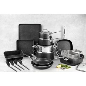 Cookware Set – 23 Piece –Black Multi-Sized Cooking Pots with Lids, Skillet  Fry Pans and Bakeware – Reinforced Pressed Aluminum Metal - for Gas