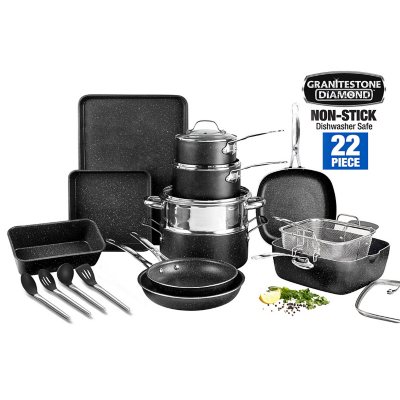 Granitestone 22-Piece Non-Stick Aluminum Cookware Set with Utensils