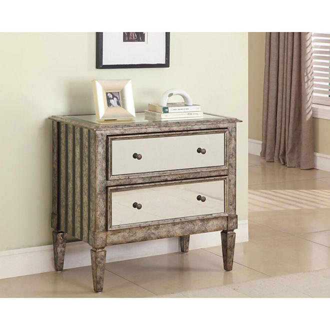 Mirrored Drawer Console Table, Antiqued Finish