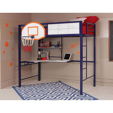 Hoops Metal Basketball Twin Loft Bed with Study Desk
