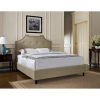 Crown Button Tufted Upholstered Bed - Tan