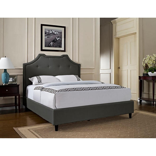 Crown Button Tufted Upholstered Full/Queen Bed - Charcoal