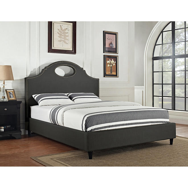 Key Hole Upholstered Queen/Full Bed - Charcoal