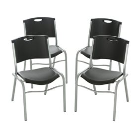 Lifetime Plastic Stacking Chair /Black & Silver - Commercial