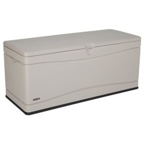 Gray 130-Gallon Wood Look Storage Deck Box with Gas Shock Lid