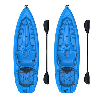 Lifetime 8 Feet Adult Kayak Boat with Paddle and Backrest – Blue – 2 Pack