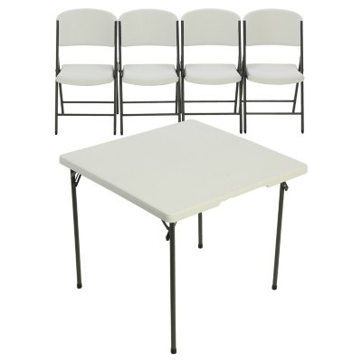 Card Table and (4) Chair Combo, White 