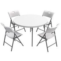 Lifetime Combo - 48" Round Fold-In-Half Commercial Grade Table and (4) Folding Chairs, White Granite 