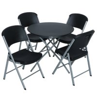 Lifetime Combo - 33" Round Personal Folding Table and (4) Folding Chairs Set, Black 