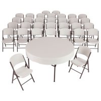 Lifetime Combo - (4) 60" Round Commercial Grade Folding Tables and (32) Folding Chairs, Choose a Color