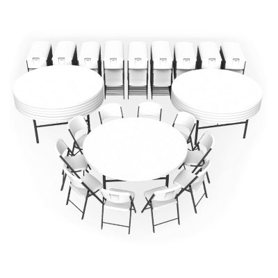 Lifetime Super Combo 12 72 Round Commercial Grade Folding Tables And 120 Folding Chairs White Granite