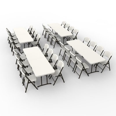 Lifetime Combo 4 8 Fold In Half Commercial Grade Folding Tables And 32 Folding Chairs Almond