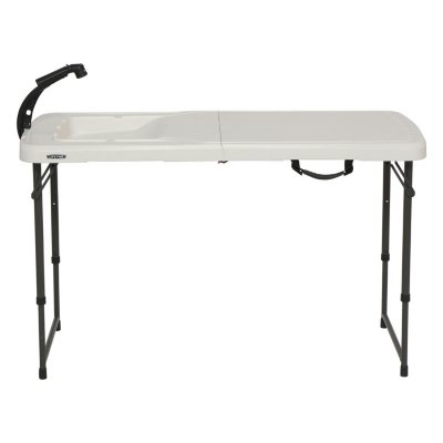 Lifetime 4-Foot Fold-in-Half Adjustable Folding Table, 4 ft, Almond