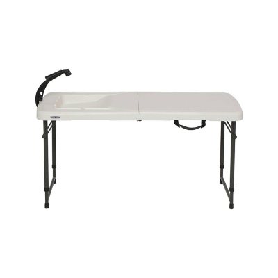 Lifetime 4-Foot Fold-in-Half Adjustable Folding Table, 4 ft, Almond