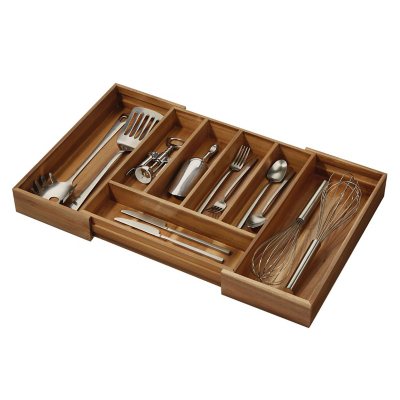 iDesign Expandable Acacia Wood Cutlery Drawer Organizer