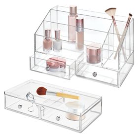 iDesign 2-Piece Makeup Organizers with Drawers - Cosmetic Storage for Bathroom Countertop, Vanity 