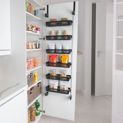 Smart Design 6-Tier Adjustable Over the Door Pantry Organizer with 6 Full Baskets - Black